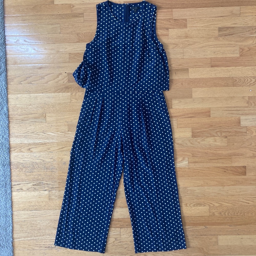 JCrew Size 10 Tall one piece navy blue polka dot jumper with pockets